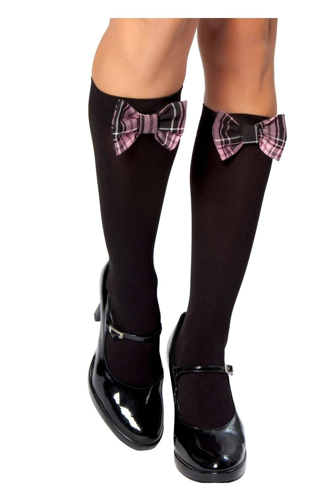 Roma Stockings with Black/Baby Pink Bow-SEXYSHOES.COM