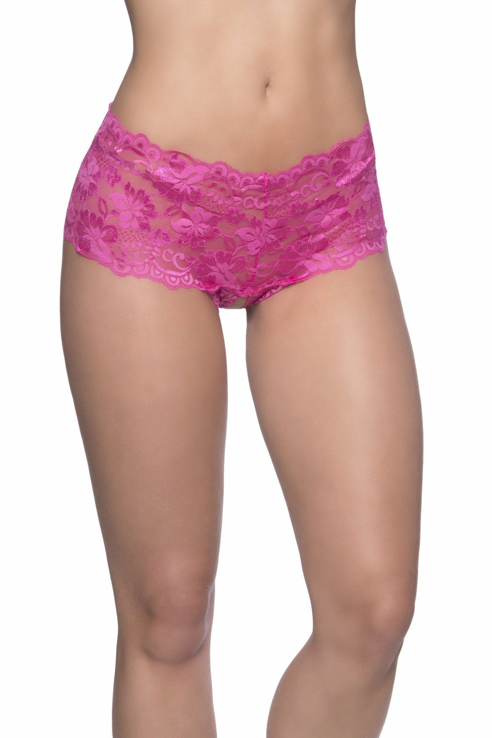 Oh La La Cheri Lace Crotchless Boyshort With Elastic Detail in Pink 