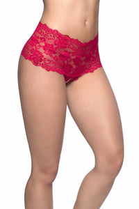 Oh La La Cheri Lace Crotchless Boyshort With Elastic Detail in Red  from SexyShoes.com