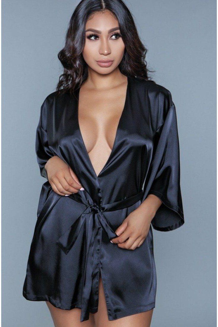 Lace Heart Satin Robe-Robes-BeWicked-Black-S-SEXYSHOES.COM