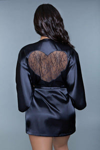 BeWicked Lace Heart Satin Robe in Black 