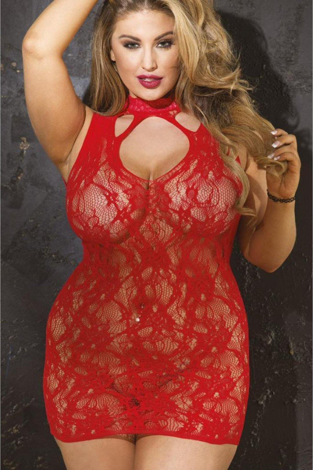 HOT Lace Stretch Chemise in Red  from SexyShoes.com