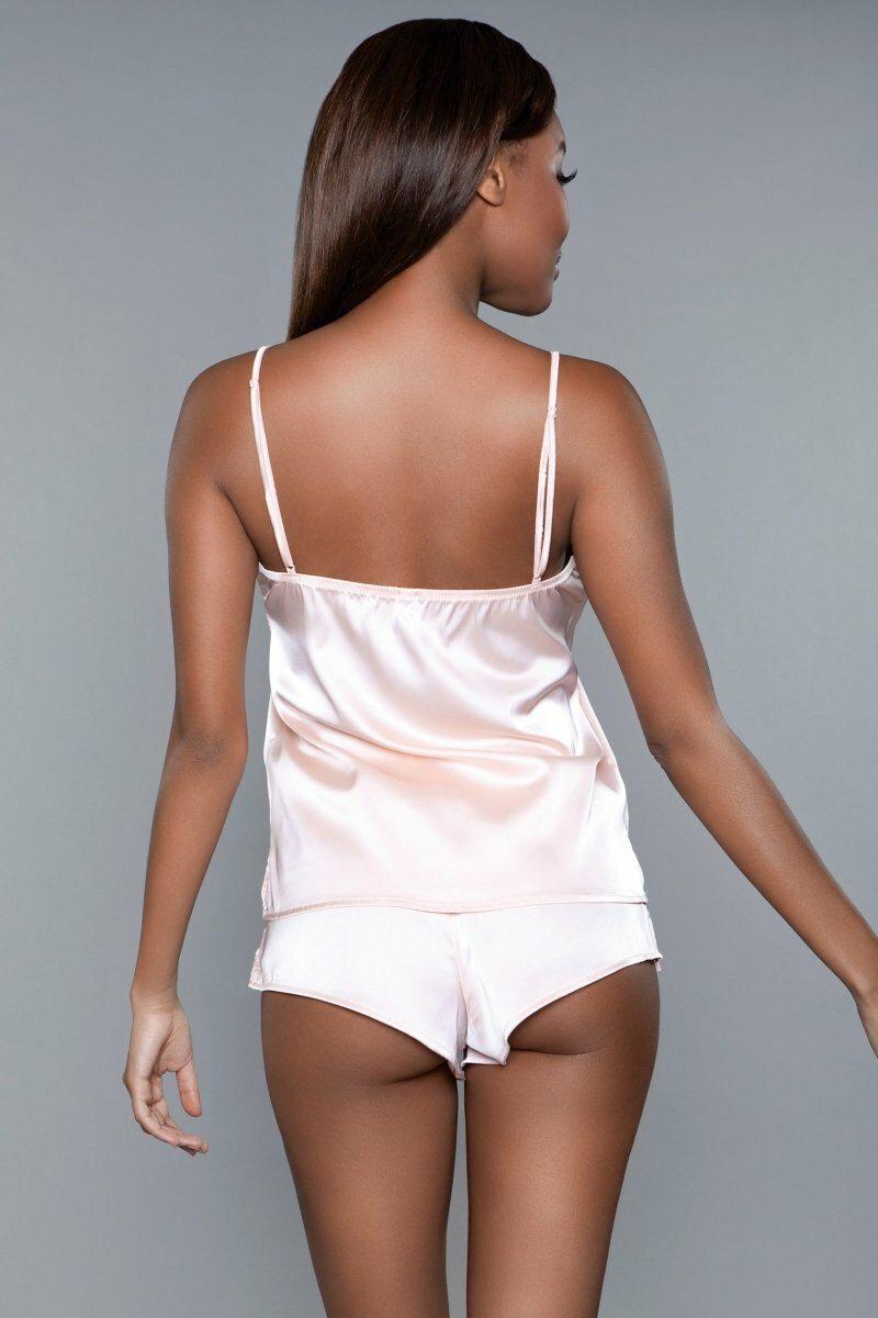 BeWicked Lace Trim Cami and Short Set in Pink 