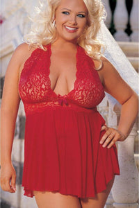 HOT Lace Trim Mesh Babydoll in Red  from SexyShoes.com