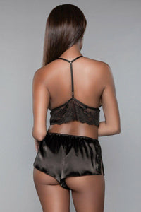 BeWicked Lace Trim Satin Cami Set in Black 