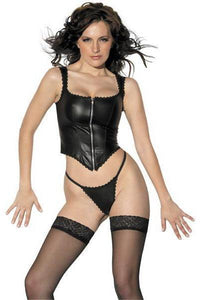 Allure Leather SS LACE TRIMMED LEATHER BUSTIER Black in Black  from SexyShoes.com