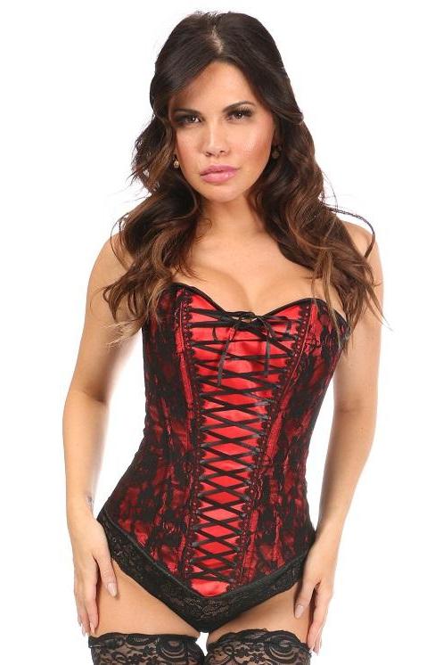 Daisy Corsets Lace Up Overbust Corset with Black Lace in Red  from SexyShoes.com