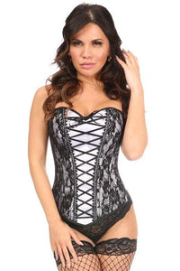 Daisy Corsets Lace Up Overbust Corset with Black Lace in White  from SexyShoes.com
