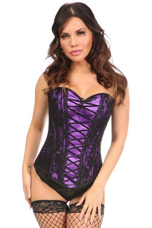 Daisy Corsets Lace Up Overbust Corset with Black Lace in Purple  from SexyShoes.com
