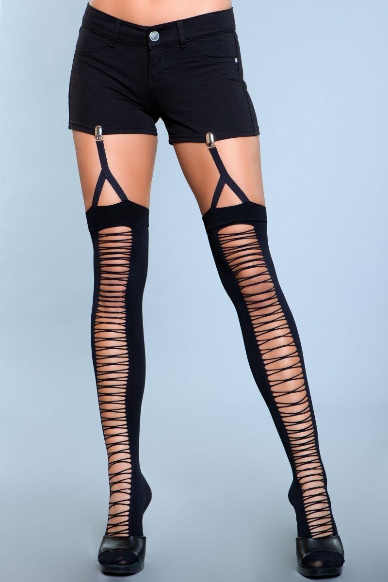 Lace Up Thigh Highs-Thigh High Hosiery-BeWicked-Black-O/S-SEXYSHOES.COM