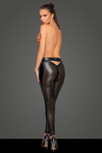 Noir Handmade Laser cut Leggings in Black Faux Leather