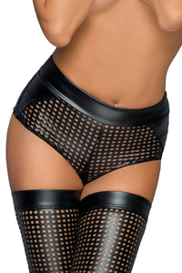 Noir Handmade Laser cut Shorts in Black Faux Leather