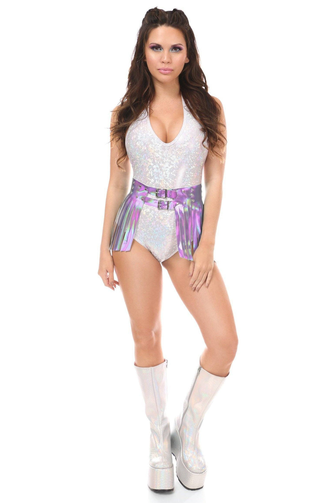 Lavender Hologram Fringe Mini Skirt-Daisy Corsets-SEXYSHOES.COM