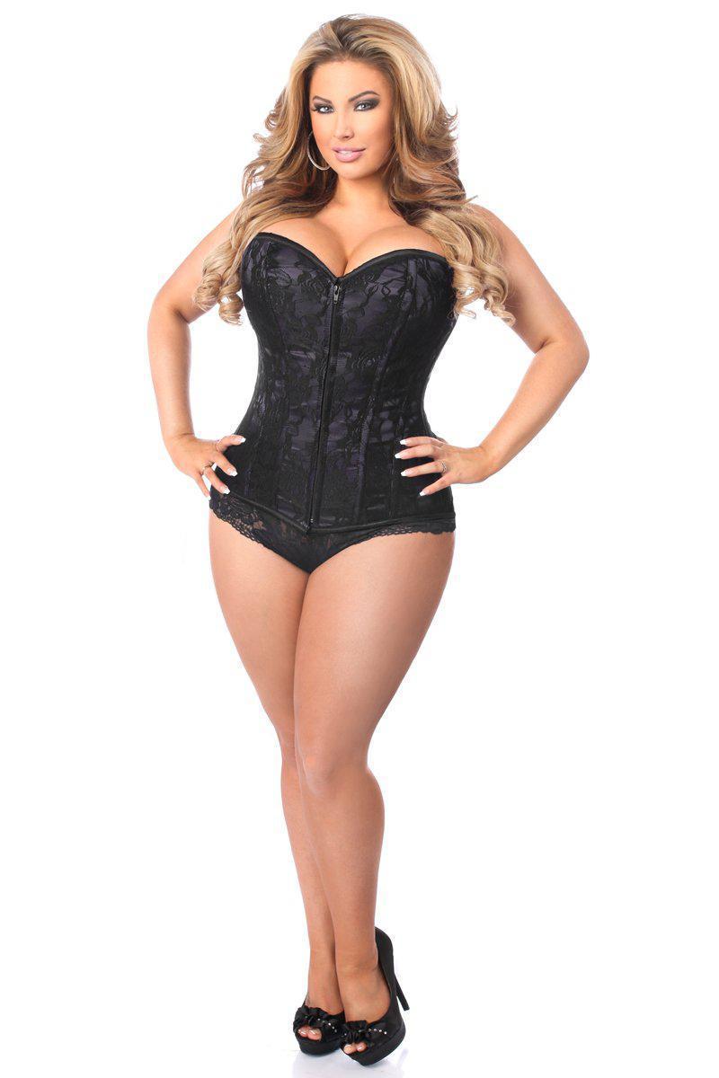 Daisy Corsets Lavish Black Lace Front Zipper Corset in Black 