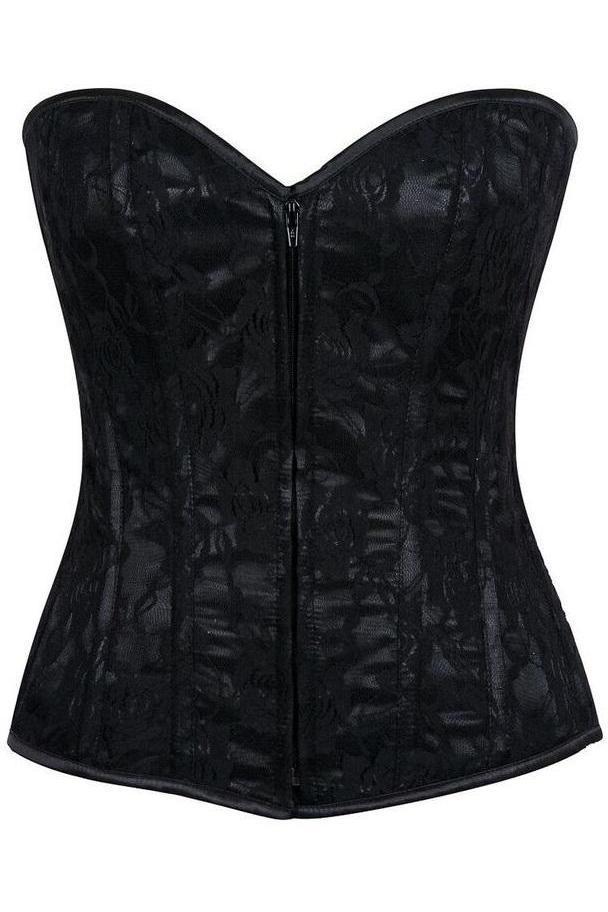 Lavish Black Lace Front Zipper Corset-Daisy Corsets-SEXYSHOES.COM