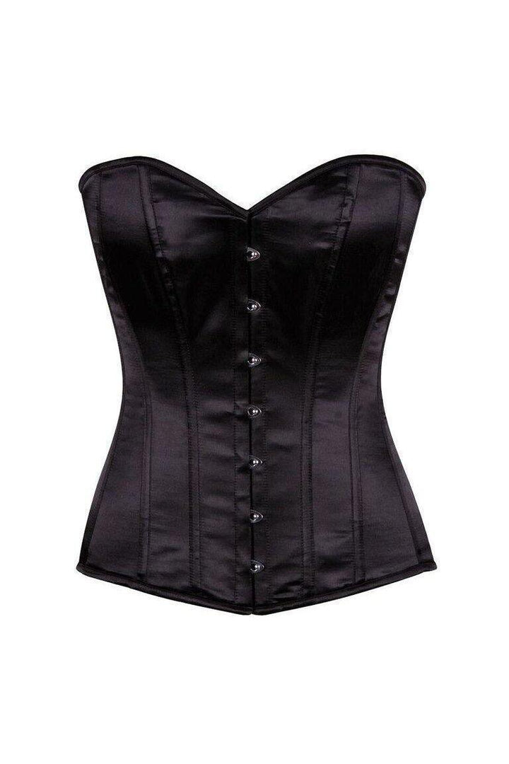 Lavish Black Satin Overbust Corset w/Busk Closure-Daisy Corsets-SEXYSHOES.COM