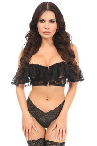 Daisy Corsets Lavish Black Sheer Lace Off The Shoulder Underwire Short Bustier in Black  from SexyShoes.com