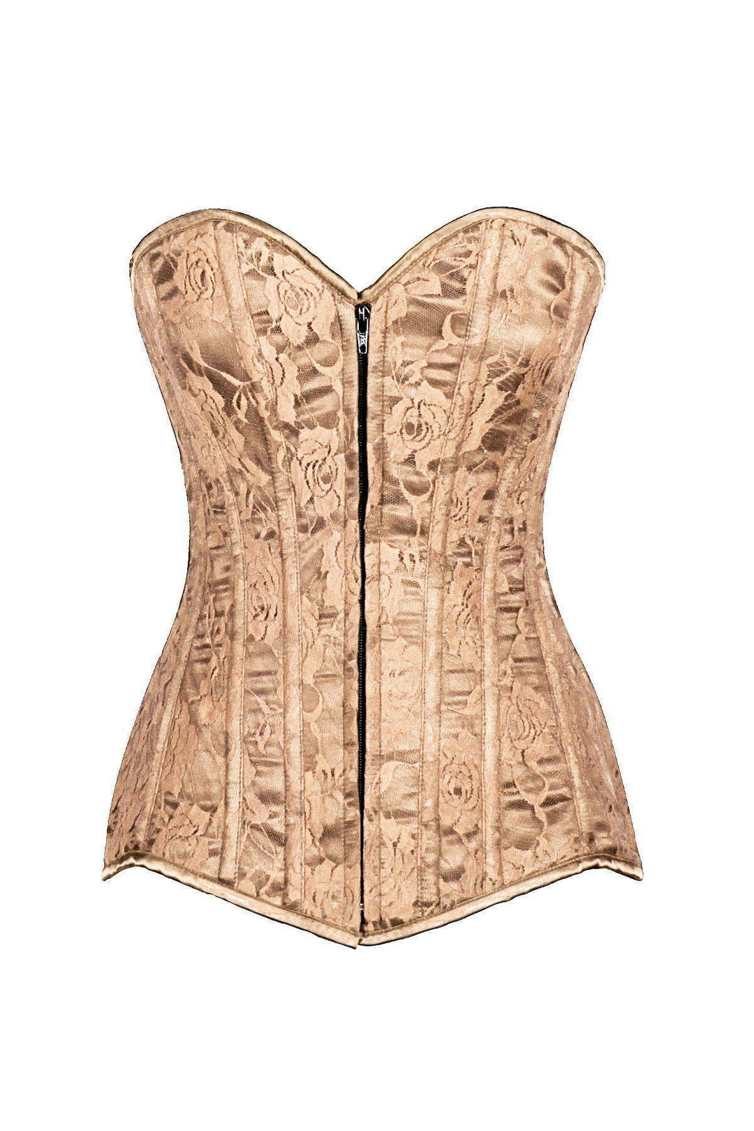 Lavish Dark Beige Lace Overbust Corset with Zipper-Daisy Corsets-SEXYSHOES.COM