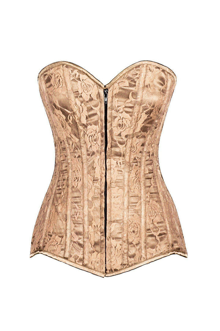 Lavish Dark Beige Lace Overbust Corset with Zipper-Daisy Corsets-SEXYSHOES.COM