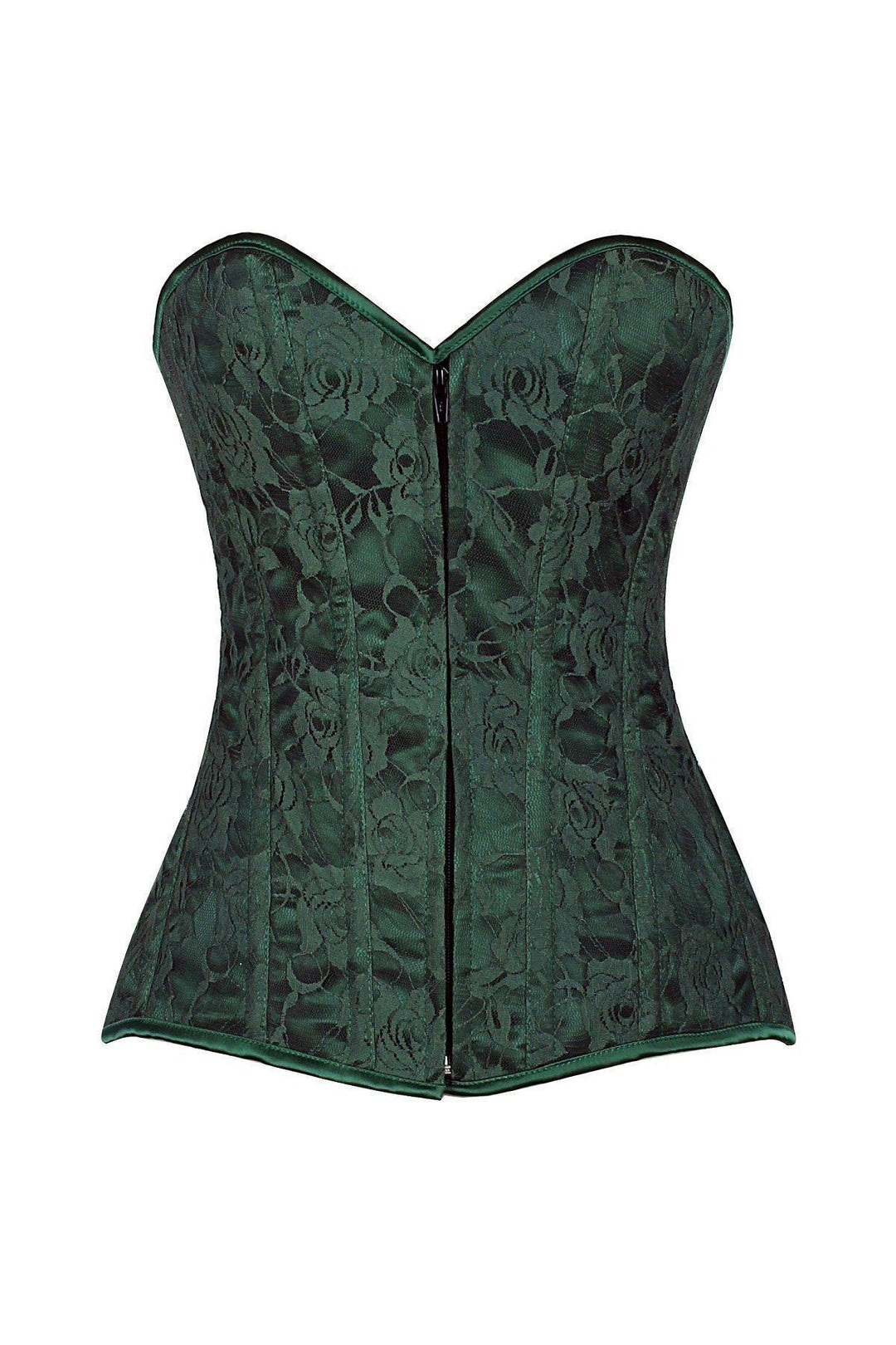 Lavish Dark Green Lace Overbust Corset with Zipper-Daisy Corsets-SEXYSHOES.COM