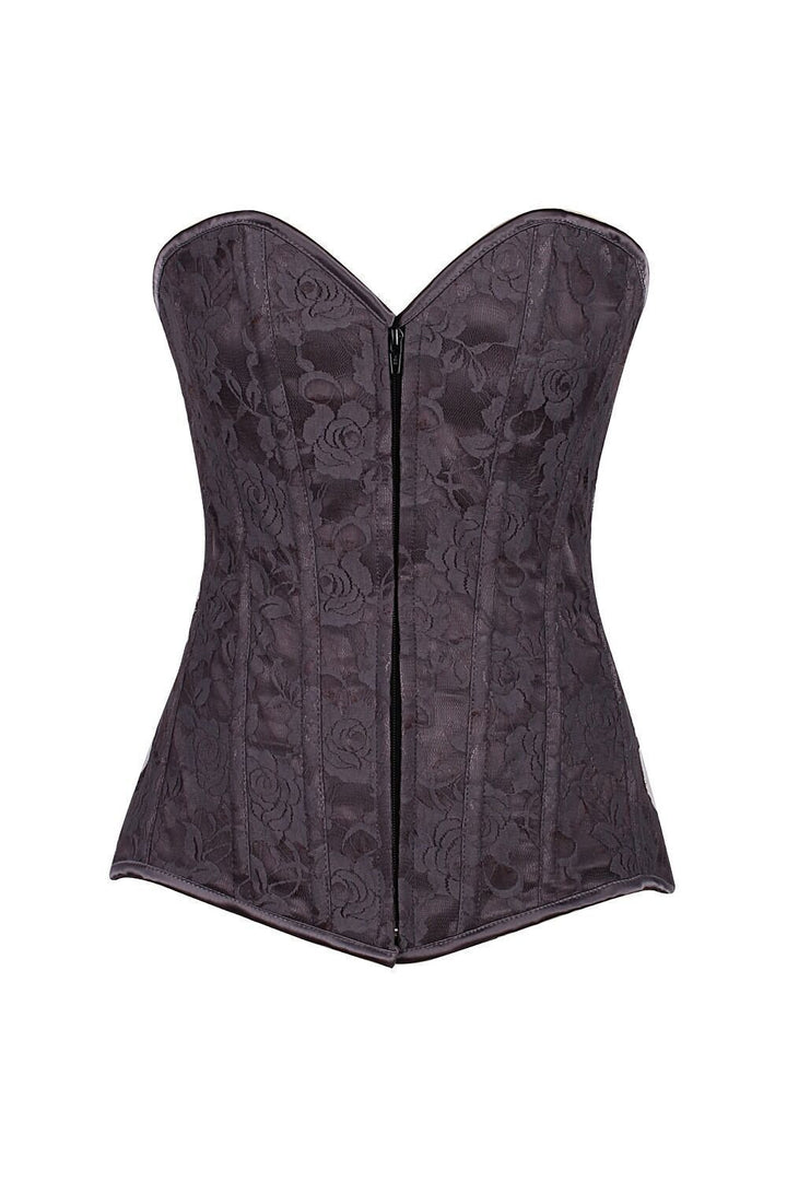 Lavish Dark Grey Lace Overbust Corset with Zipper-Daisy Corsets-SEXYSHOES.COM