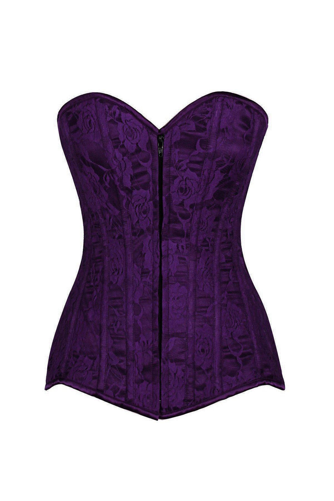 Lavish Dark Purple Lace Overbust Corset w/Zipper-Daisy Corsets-SEXYSHOES.COM