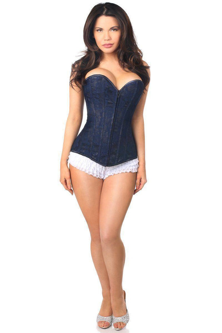 Lavish Navy Blue Lace Overbust Corset with Zipper-Daisy Corsets-SEXYSHOES.COM