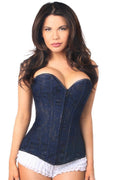 Lavish Navy Blue Lace Overbust Corset with Zipper