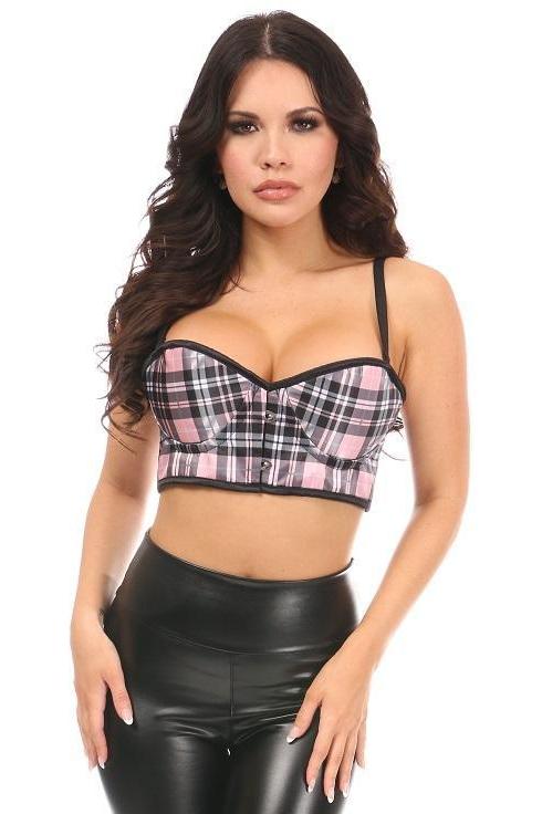 Lavish Pink Plaid Underwire Short Bustier-Bustiers-Daisy Corsets-SEXYSHOES.COM