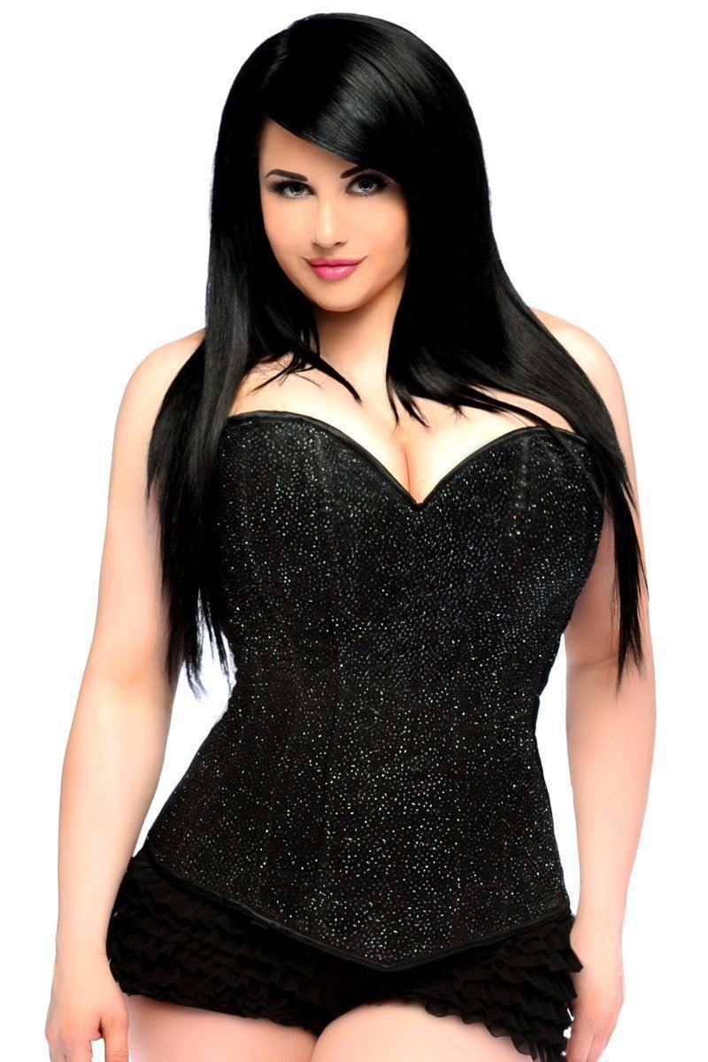 Daisy Corsets Lavish Plus Size Black Glitter Side Zipper Corset in Black 