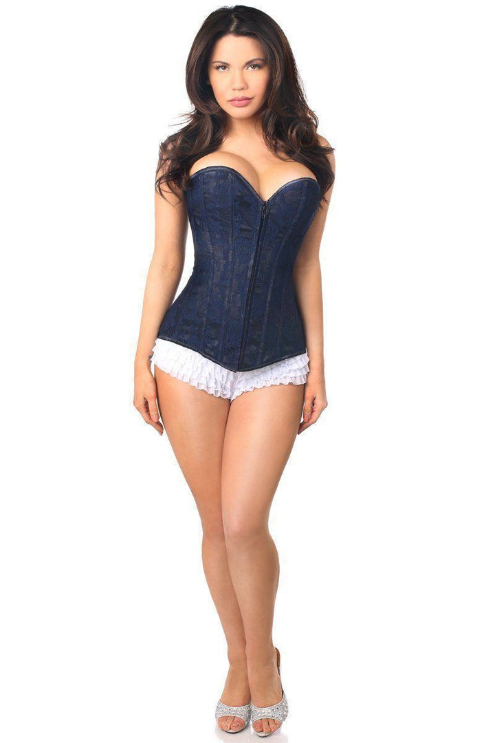 Lavish Plus Size Navy Blue Lace Overbust Corset with Zipper-Daisy Corsets-SEXYSHOES.COM