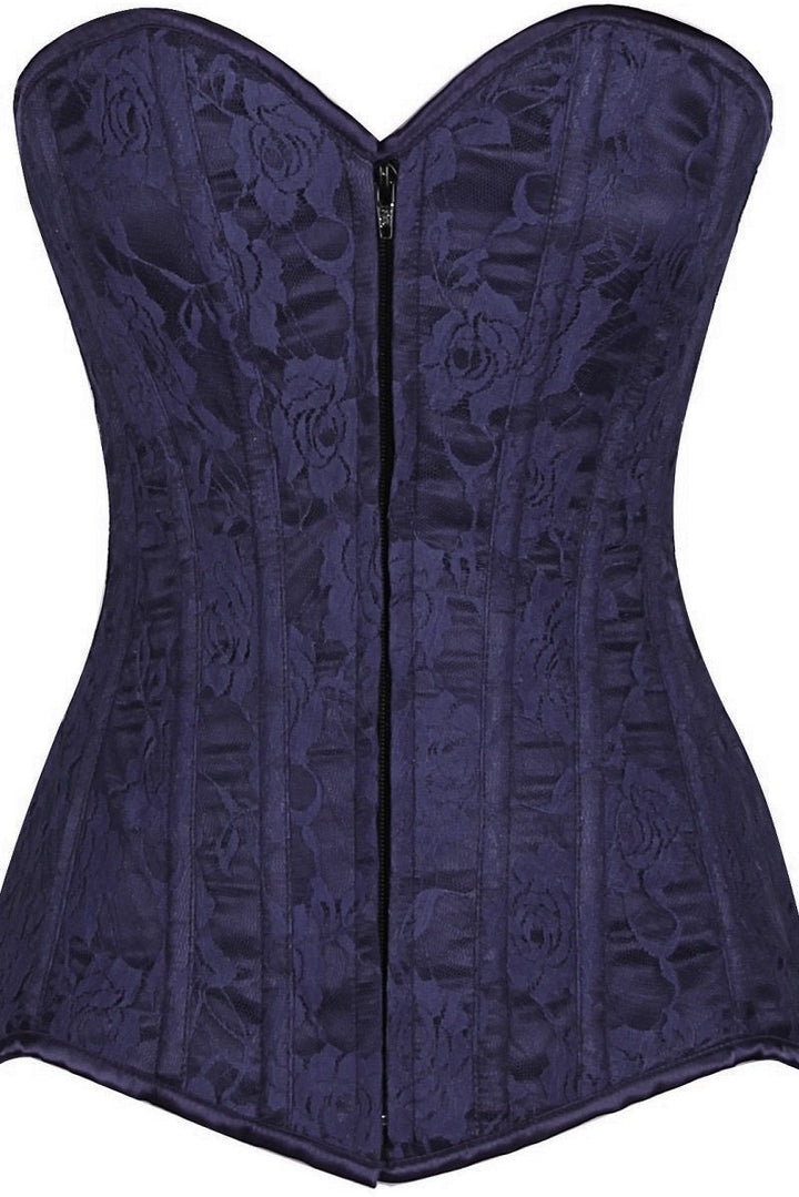 Lavish Plus Size Navy Blue Lace Overbust Corset with Zipper-Daisy Corsets-SEXYSHOES.COM