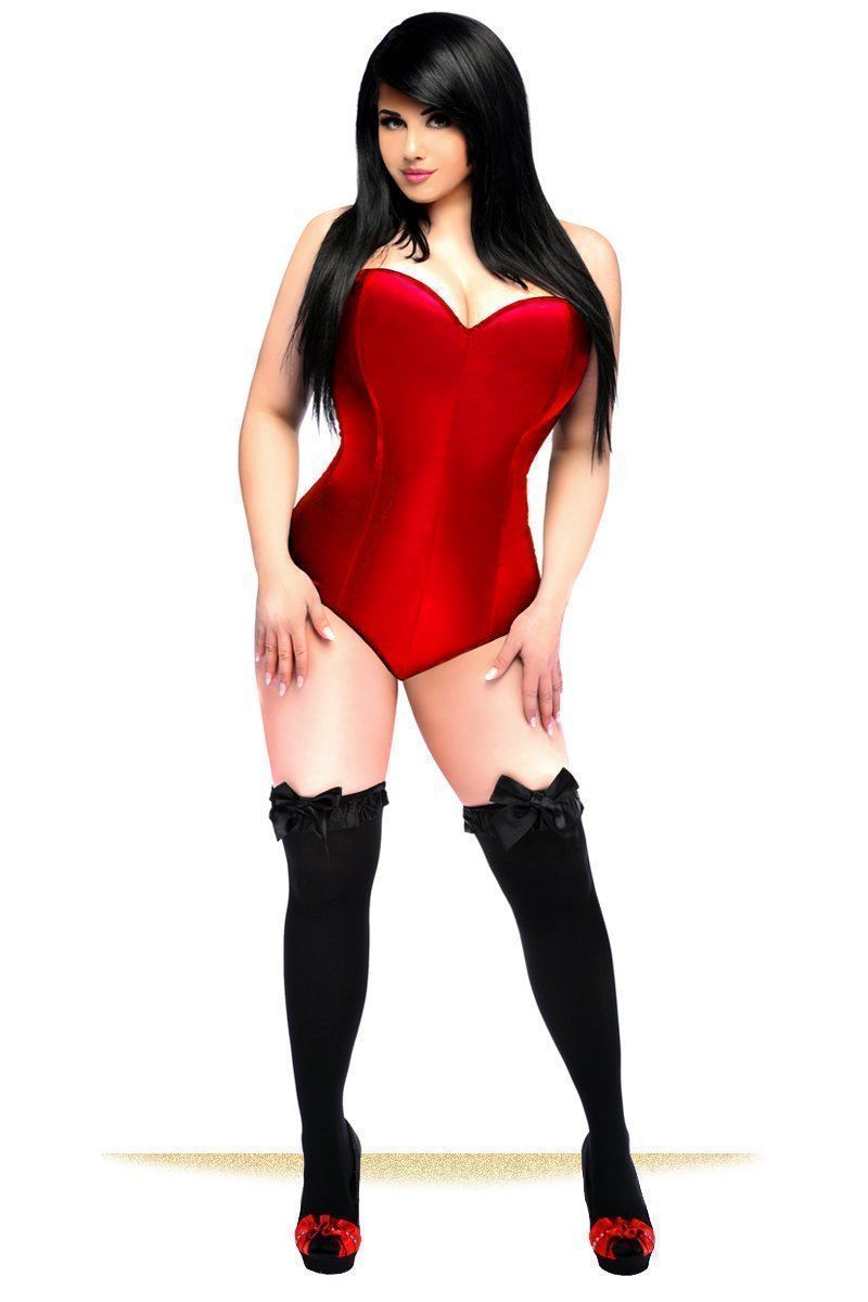 Lavish Plus Size Red Satin Corset Romper-Daisy Corsets-SEXYSHOES.COM