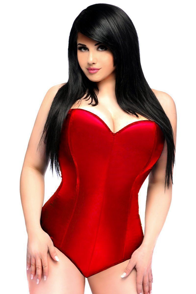 Daisy Corsets Lavish Plus Size Red Satin Corset Romper in Red  from SexyShoes.com
