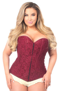 Daisy Corsets Lavish Plus Size Wine Lace Overbust Corset with Zipper in Wine 