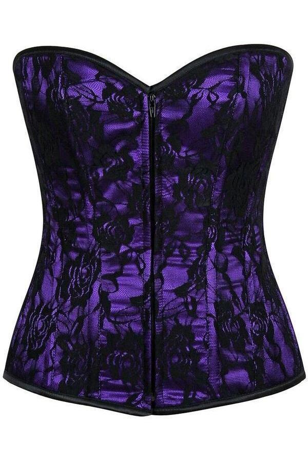 Lavish Purple Lace Front Zipper Corset-Daisy Corsets-SEXYSHOES.COM
