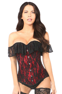 Daisy Corsets Lavish Red Lace Off The Shoulder Corset in Red  from SexyShoes.com