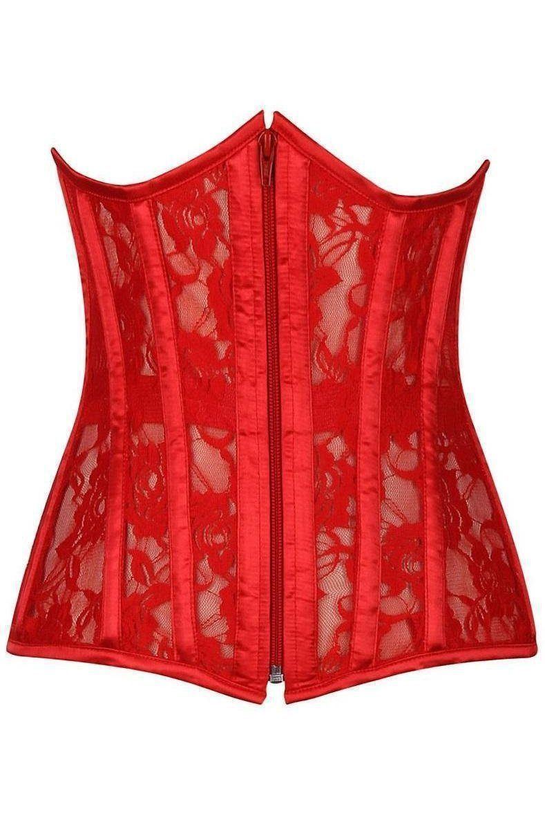 Lavish Red Sheer Lace Under Bust Corset-Daisy Corsets-SEXYSHOES.COM