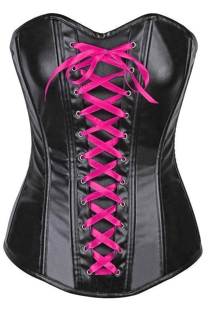 Lavish Wet Look Faux Leather Lace-Up Over Bust Corset-Daisy Corsets-SEXYSHOES.COM