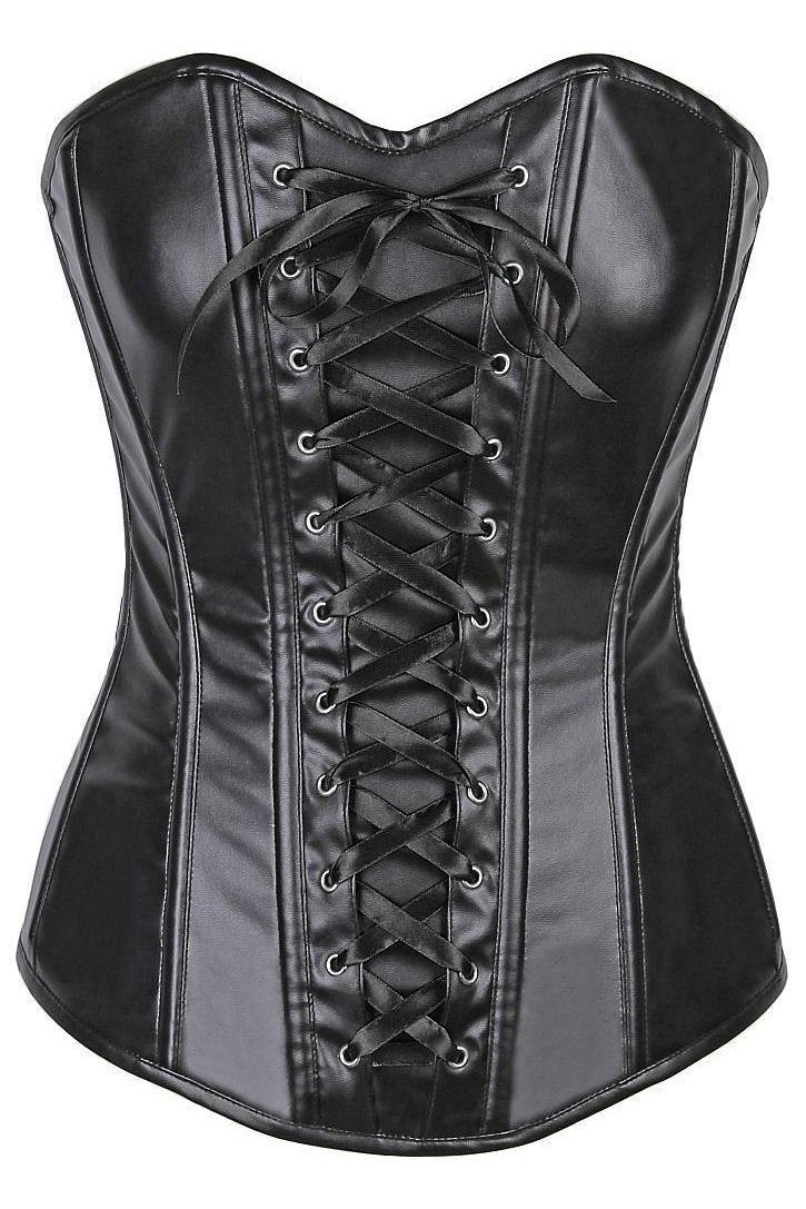 Lavish Wet Look Faux Leather Lace-Up Over Bust Corset-Daisy Corsets-SEXYSHOES.COM