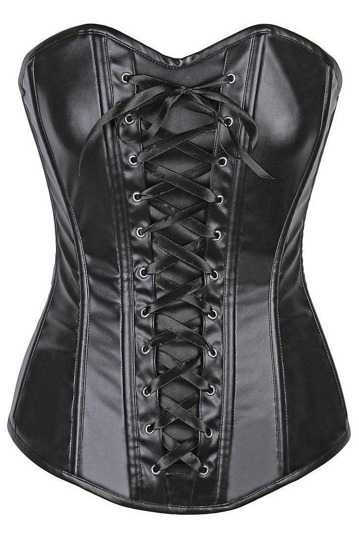 Daisy Corsets Lavish Wet Look Faux Leather Lace Up Over Bust Corset in Black 