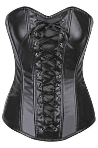 Daisy Corsets Lavish Wet Look Faux Leather Lace Up Over Bust Corset in Black 