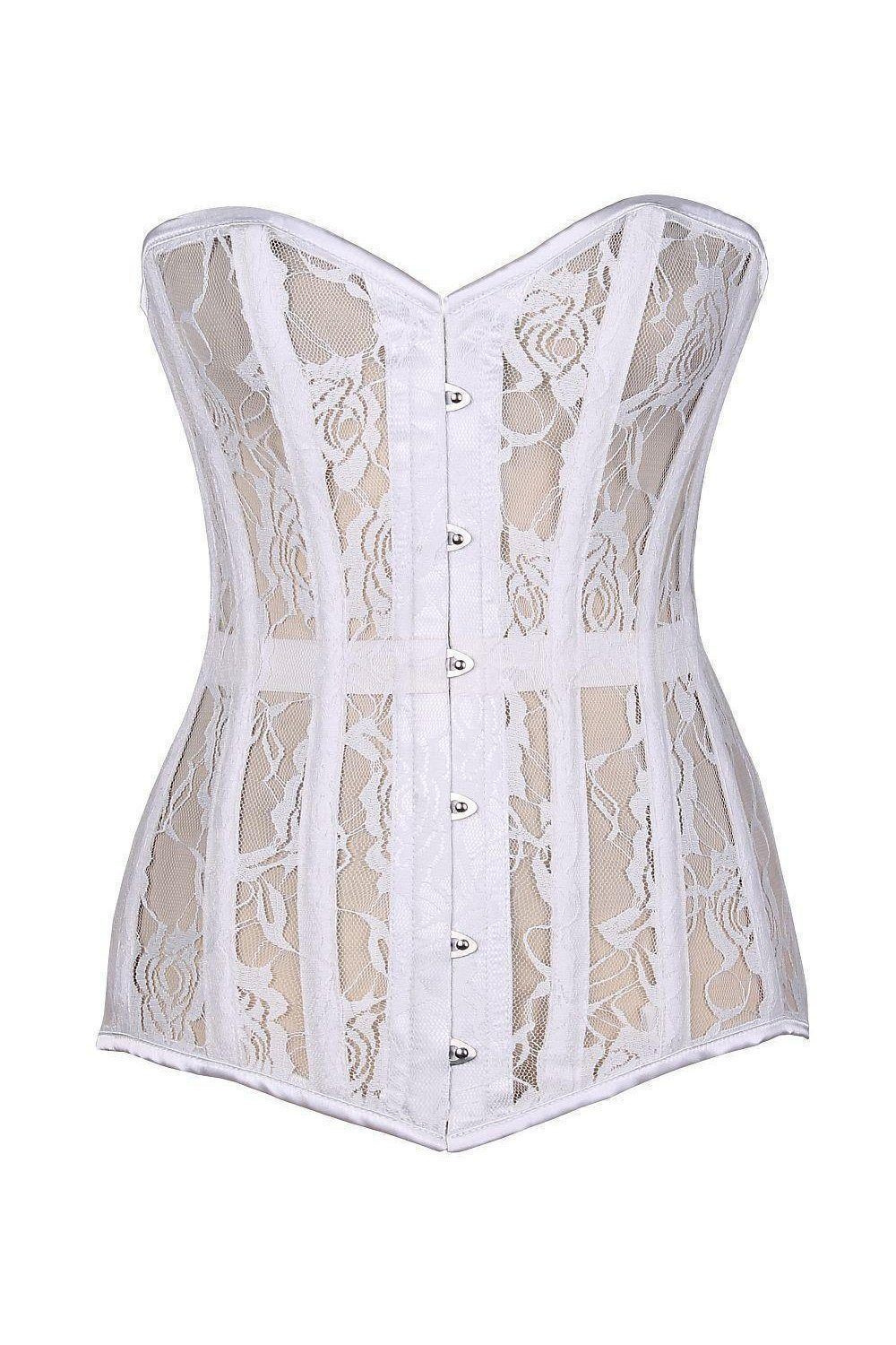 Lavish White Sheer Lace Over Bust Corset-Daisy Corsets-SEXYSHOES.COM