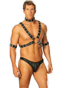 Elegant Moments Leather Harness Dom Set in Black  from SexyShoes.com