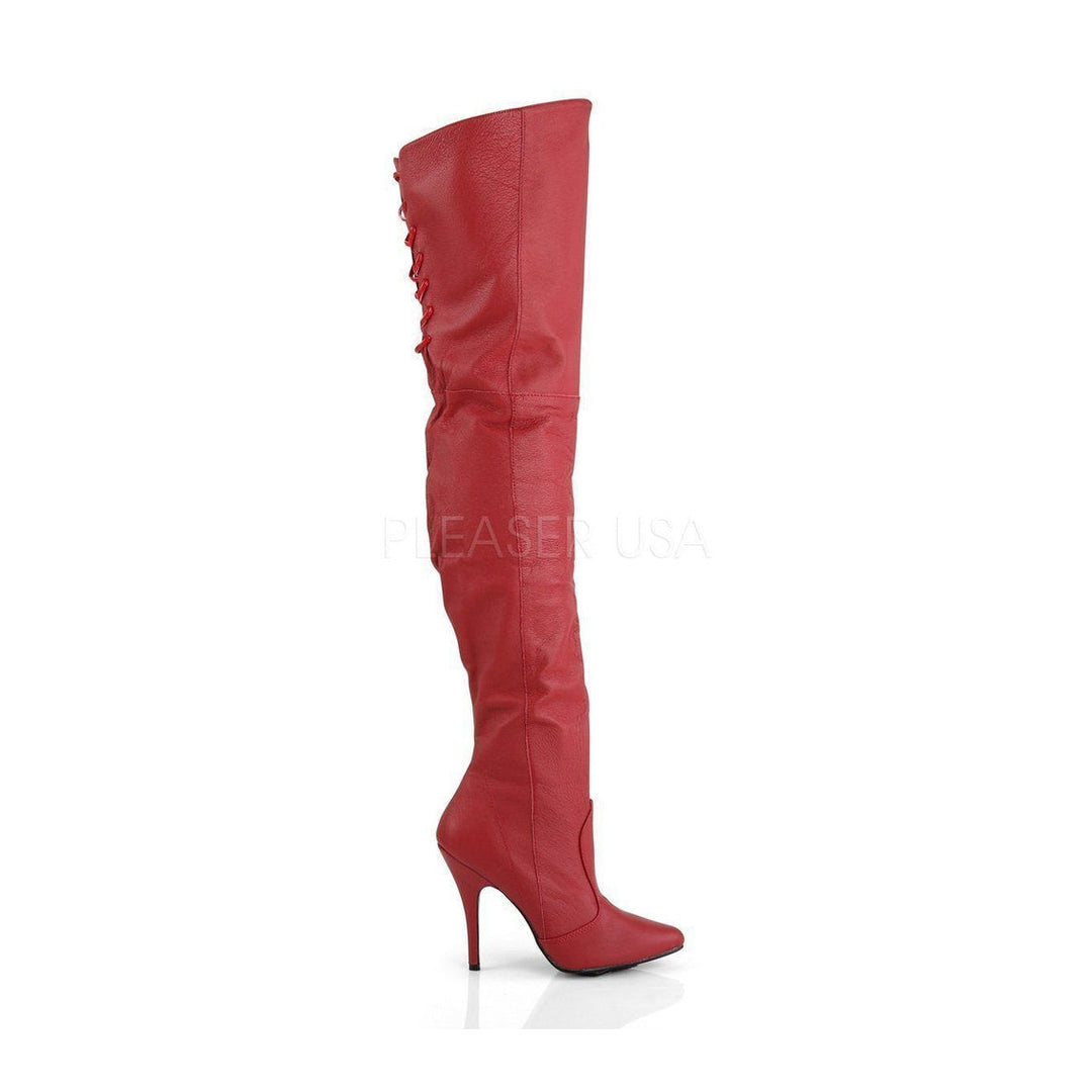 Pleaser LEGEND-8899 Thigh Boot in Red Genuine Leather