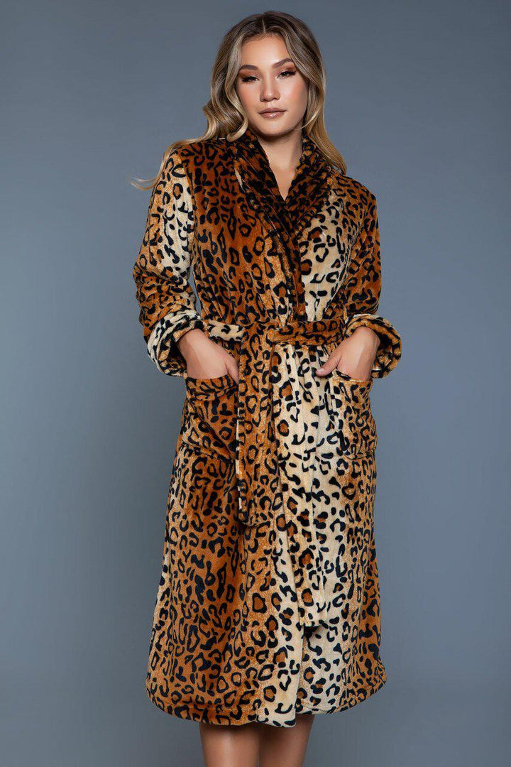 Leopard Print Long Flannel Robe-Gowns + Robes-BeWicked-Animal-S/M-SEXYSHOES.COM