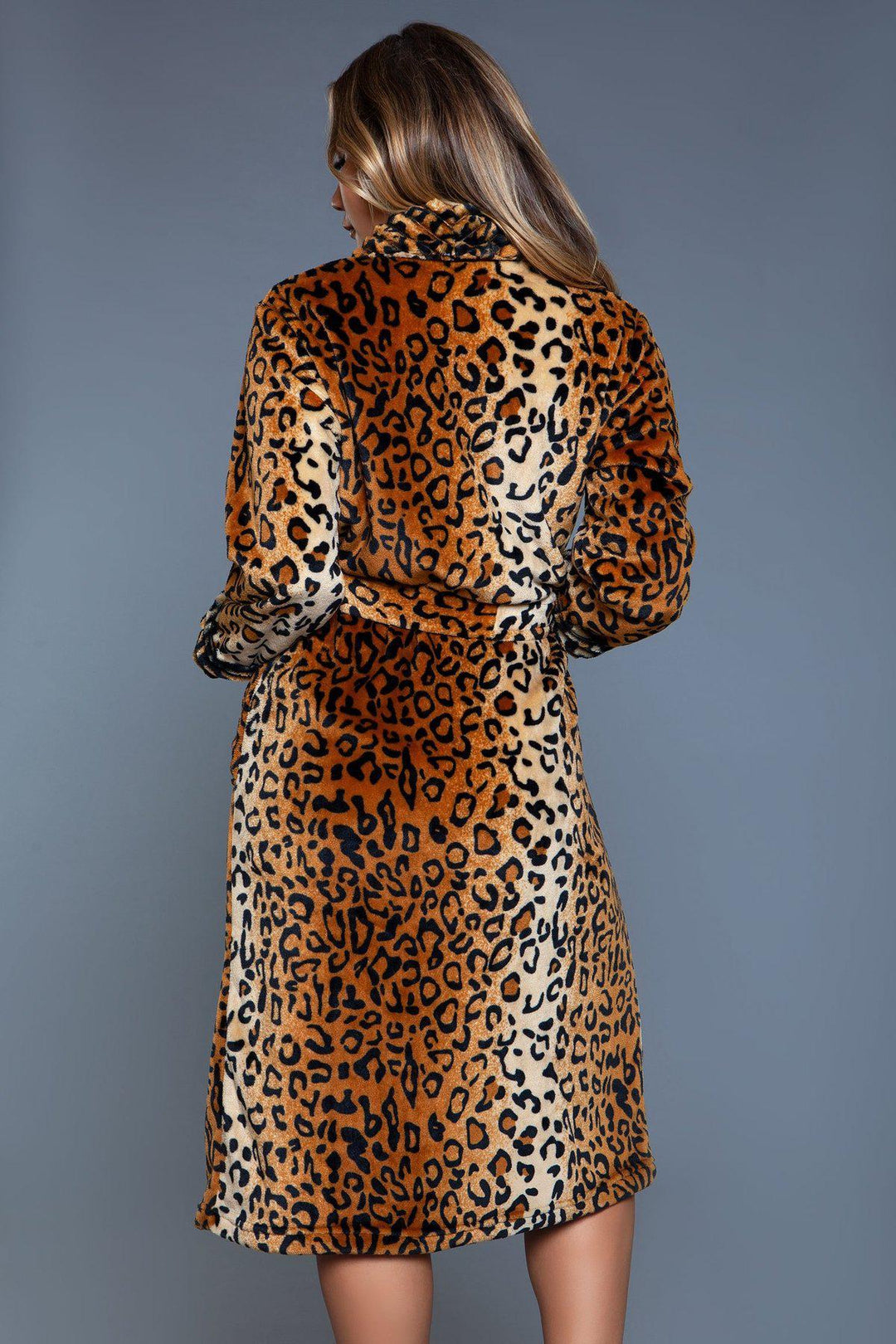 Leopard Print Long Flannel Robe-Gowns + Robes-BeWicked-SEXYSHOES.COM