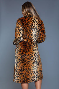 BeWicked Leopard Print Long Flannel Robe in Animal 