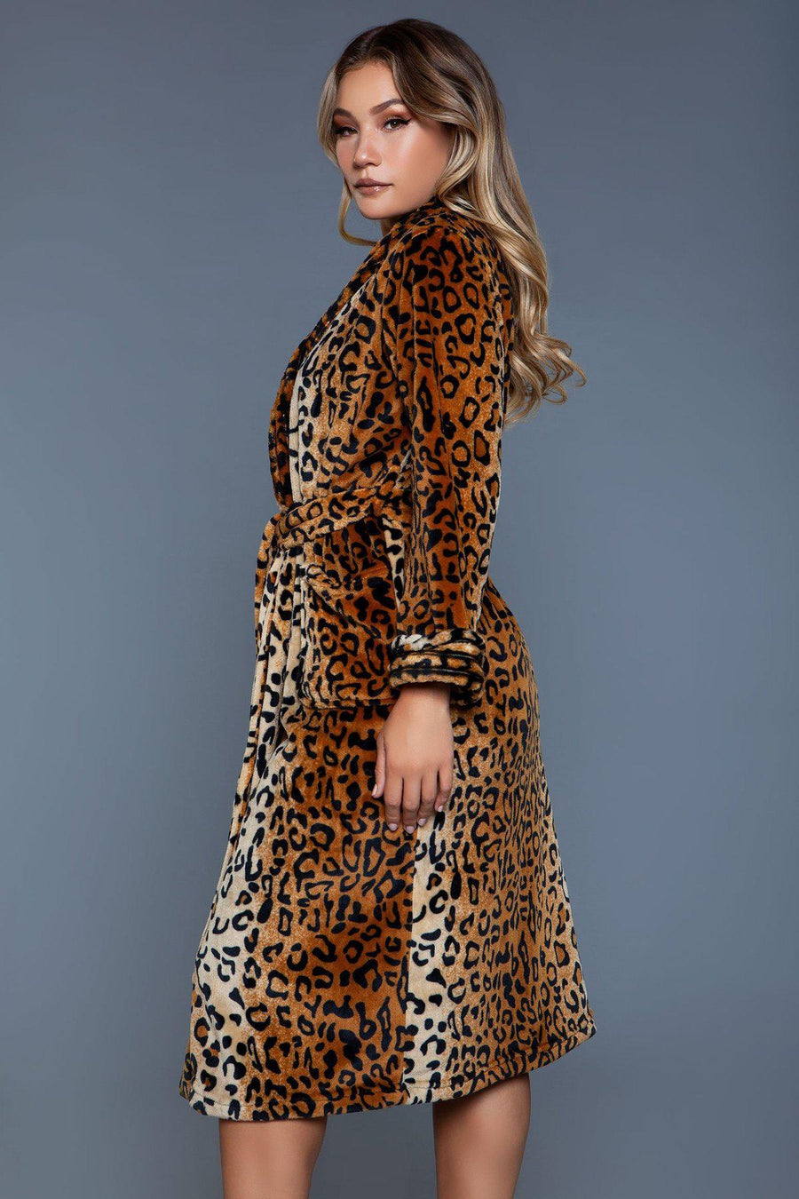 Leopard Print Long Flannel Robe-Gowns + Robes-BeWicked-SEXYSHOES.COM