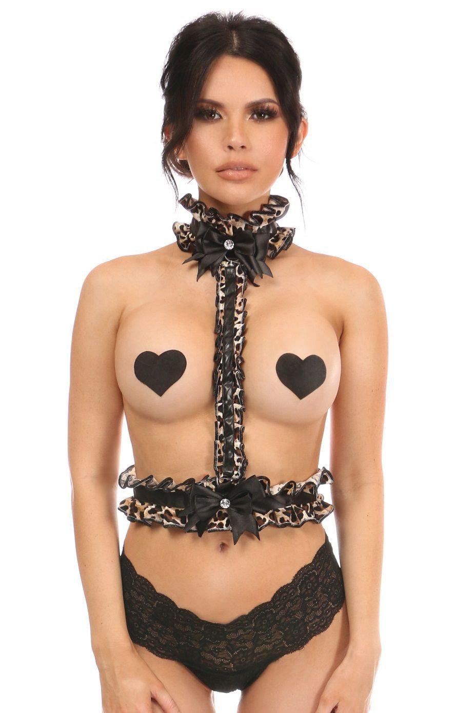 Leopard Velvet Single Strap Body Harness-Wings + Harness-Daisy Corsets-Animal-O/S-SEXYSHOES.COM